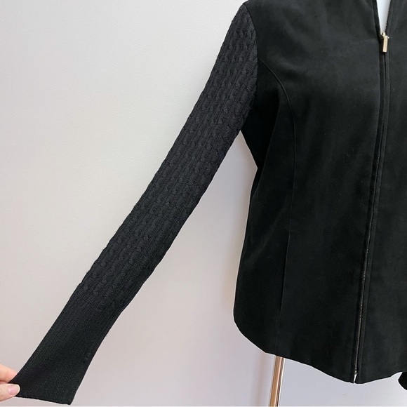 Talbots Black Cable Knit Sleeved Faux Suede Zip Up Jacket Size 10 - Picture 3 of 8
